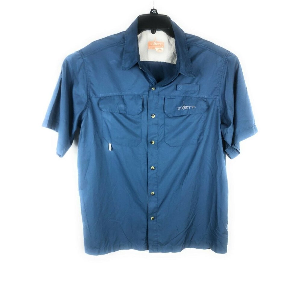 Habit Men's Blue Large Short Sleeve Logo 30+ Solar Factor Casual A50